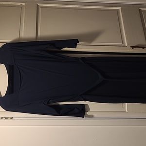 Talbott Navy Blue cotton 3/4 length dress with belt tie Size XL